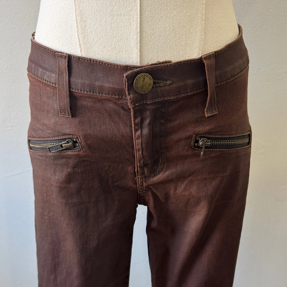 Current/Elliott “Soho Zip Stiletto” Brown Coated Skinny Pants – Size 27